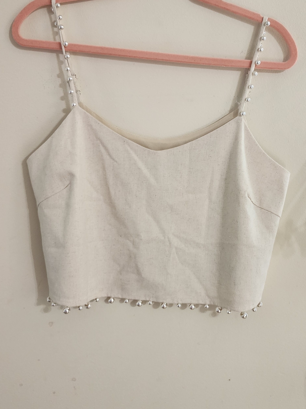 Luxe Cream Beaded-Strap Crop Camisole